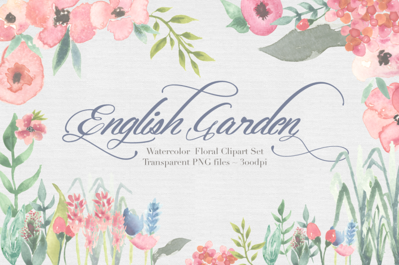 english-garden-watercolor-clipart-set