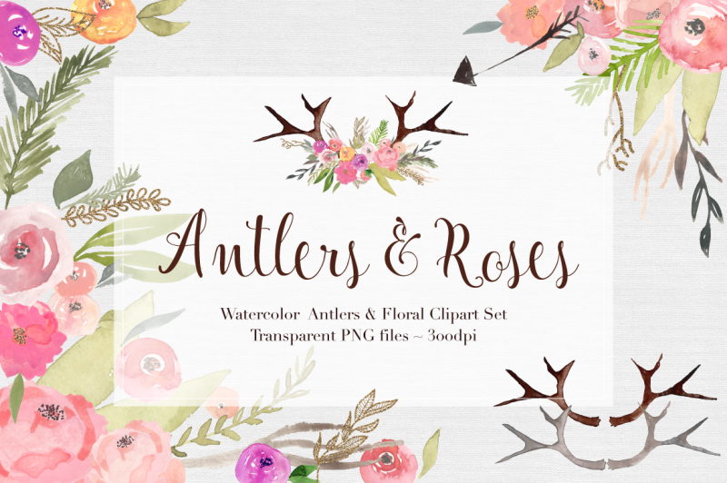 antlers-and-roses-watercolor-clipart