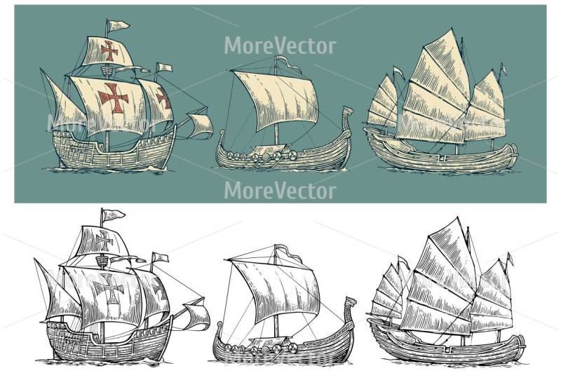 caravel-drakkar-junk-set-sailing-ships