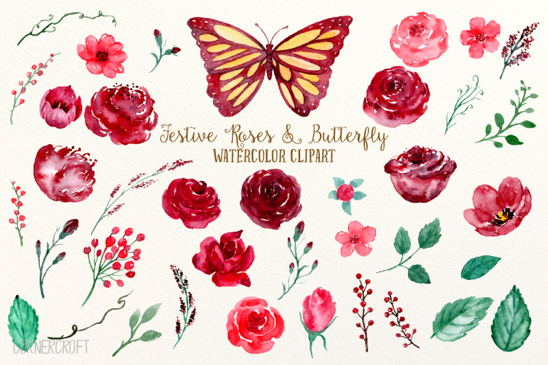 watercolor-festive-roses-and-butterfly