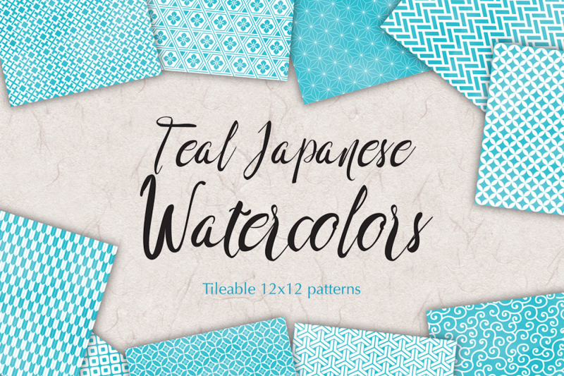 teal-watercolor-patterns-digital-scrapbook-sheets