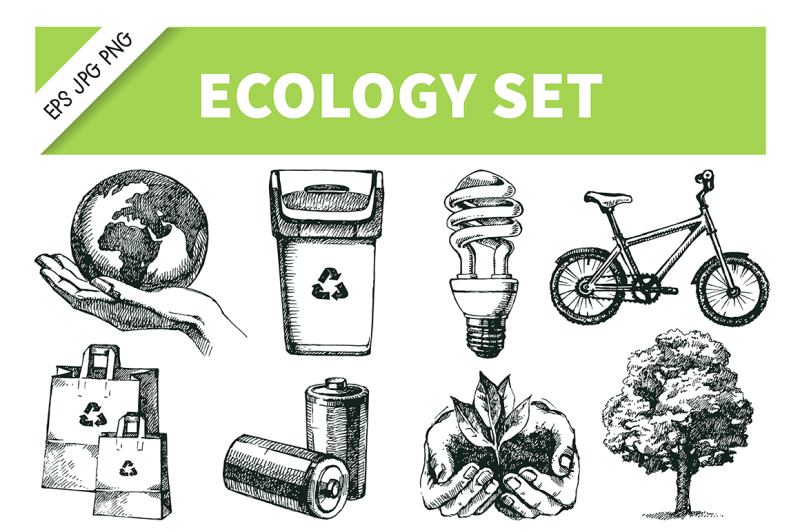 ecology-hand-drawn-vector-set