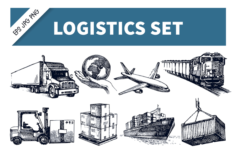logistics-and-delivery-hand-drawn-vector-set