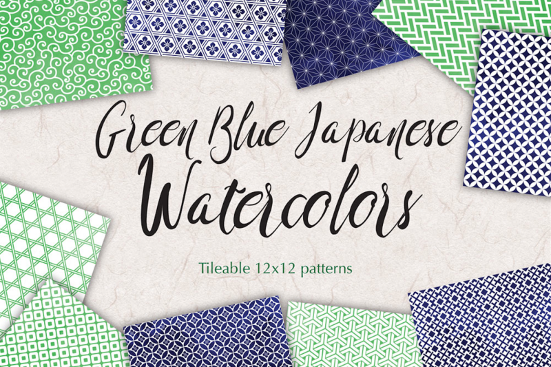 watercolor-digital-paper-in-navy-blue-and-green-japanese-background