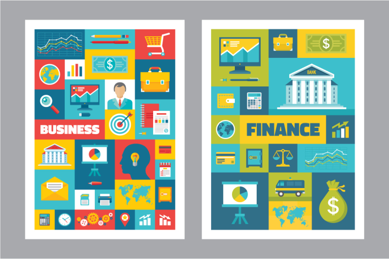 business-and-finance-infographic-flat-posters-vector-icons-set
