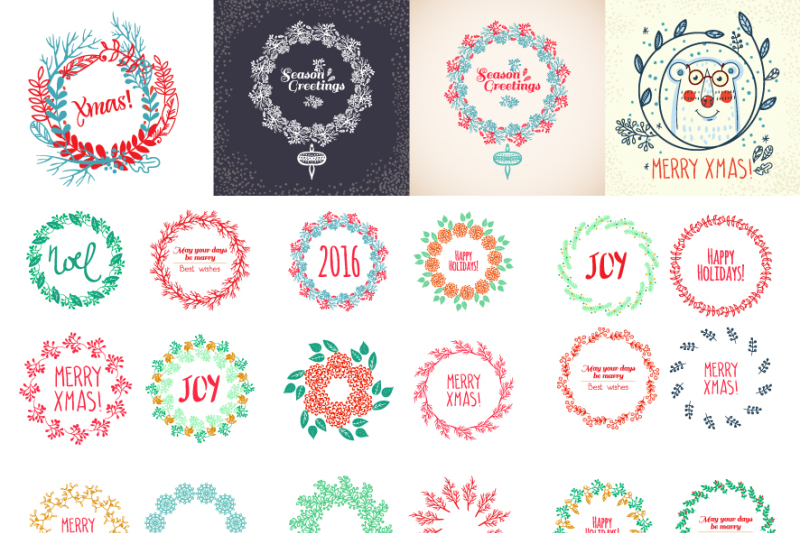 christmas-floral-decoration-and-seamless-pattern-hand-drawn
