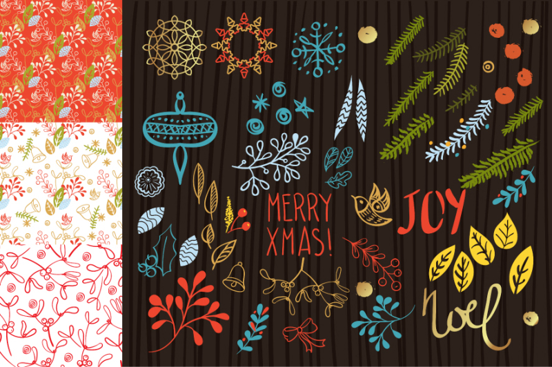 christmas-floral-decoration-and-seamless-pattern-hand-drawn