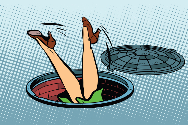 retro-woman-fell-into-a-manhole-of-the-city-sewer
