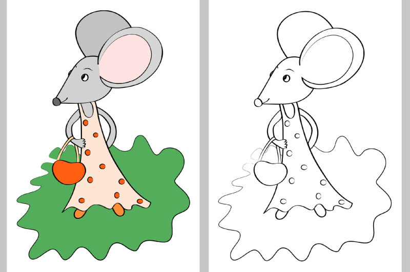 the-image-of-the-mouse-in-a-sundress-in-the-meadow-coloring-book-two-files-jpeg-format-a4-print-and-two-eps-10-files-which-can-be-used-in-any-size-without-a-loss