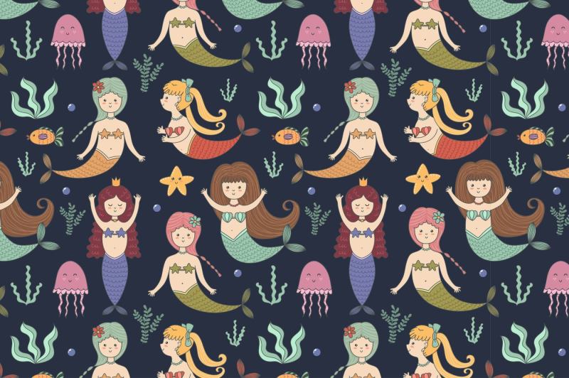 mermaids-collection-seamless-pattern-printable-cards-and-notes