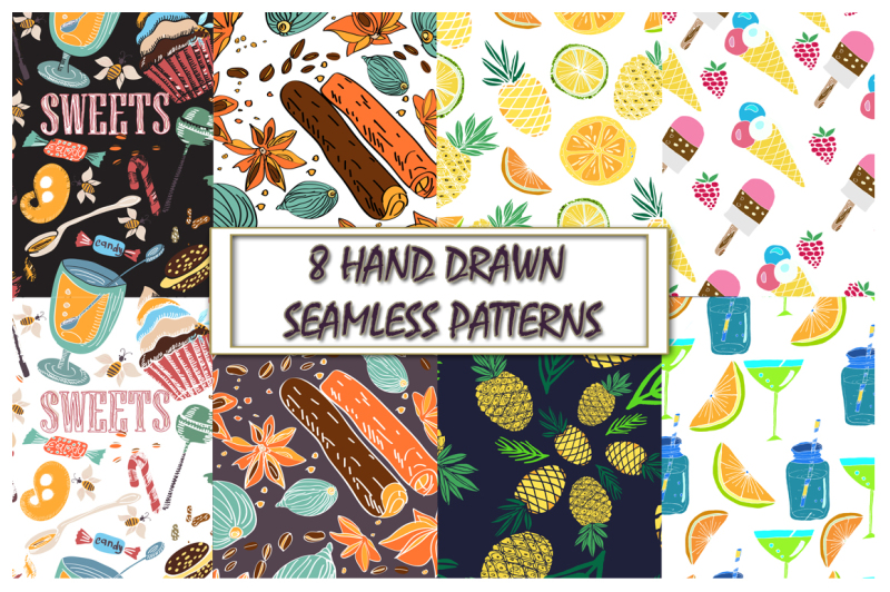 8-hand-drawn-food-seamless-patterns