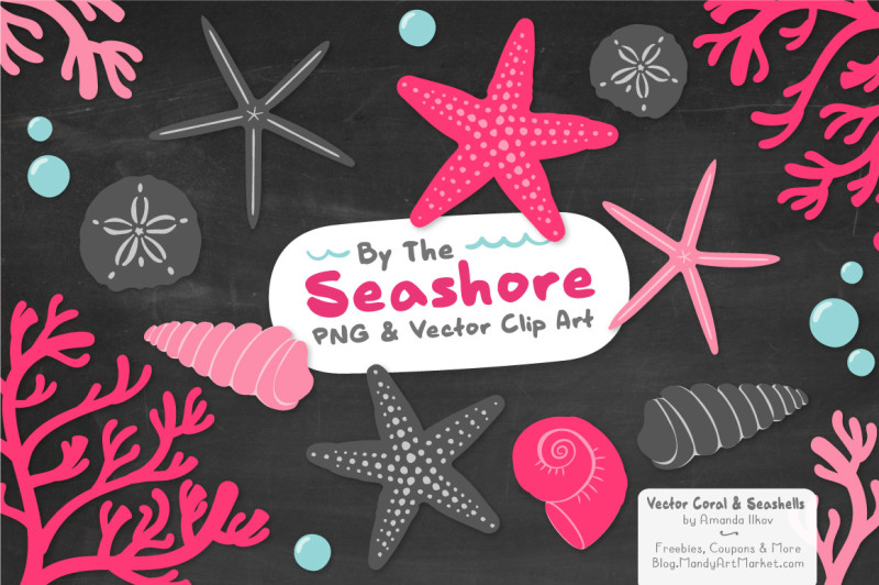 seashore-shells-and-coral-clipart-in-hot-pink