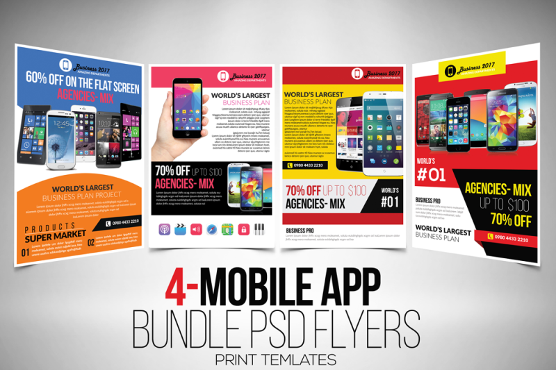 4-mobile-apps-flyers-template-bundle