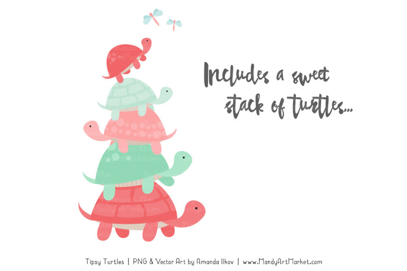 sweet-stacks-tipsy-turtles-stack-clipart-in-mint-and-coral