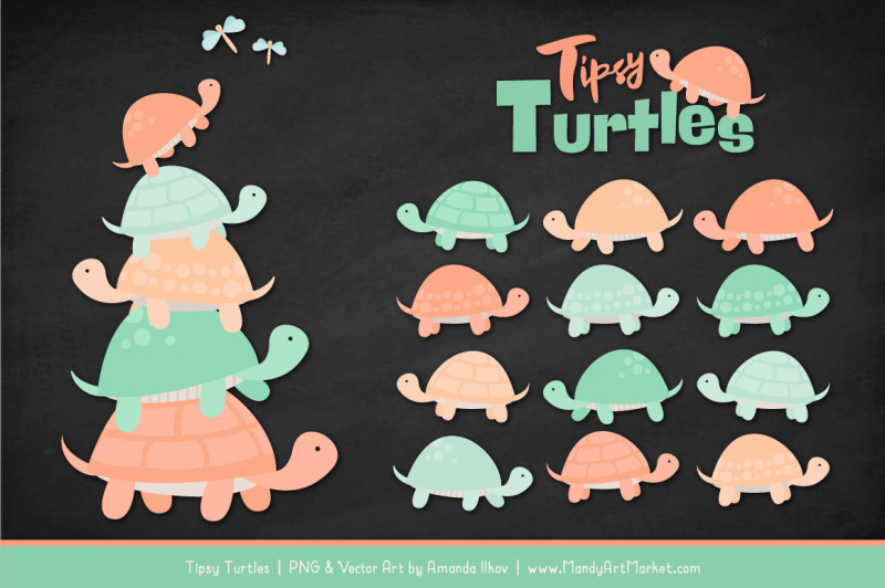 sweet-stacks-tipsy-turtles-stack-clipart-in-mint-and-peach