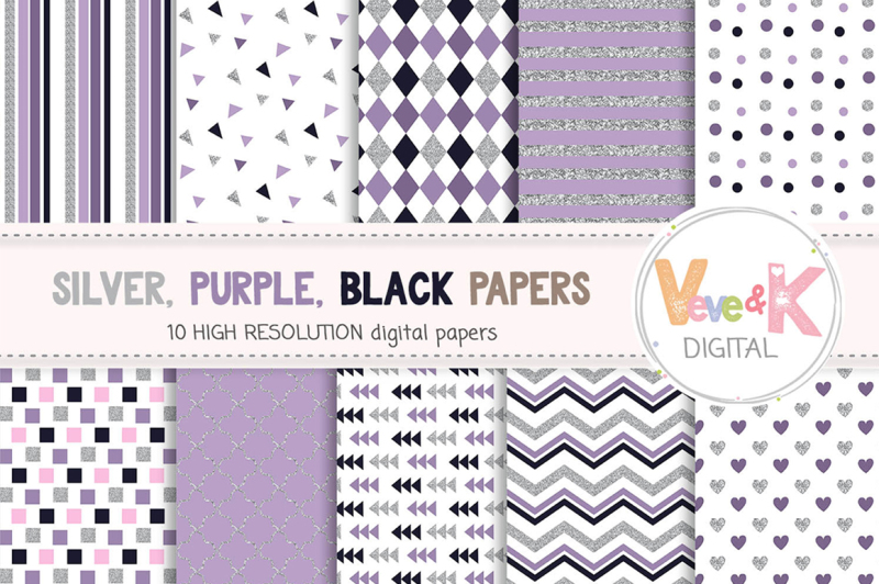 silver-and-purple-digital-paper-set-faux-silver-glitter-patterns