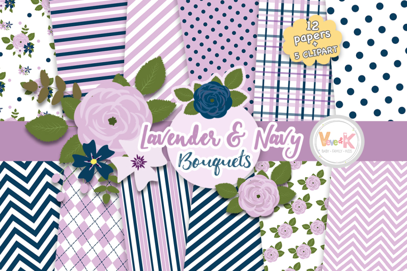 lavender-and-navy-floral-bouquets-clipart-and-digital-papers