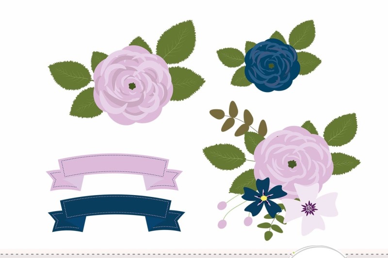 lavender-and-navy-floral-bouquets-clipart-and-digital-papers