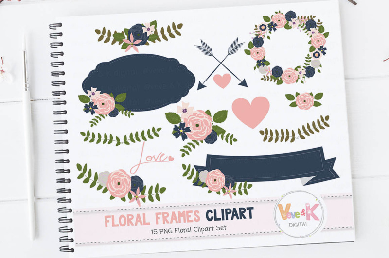 navy-and-pink-floral-frames-clipart-floral-bouquets-clipart
