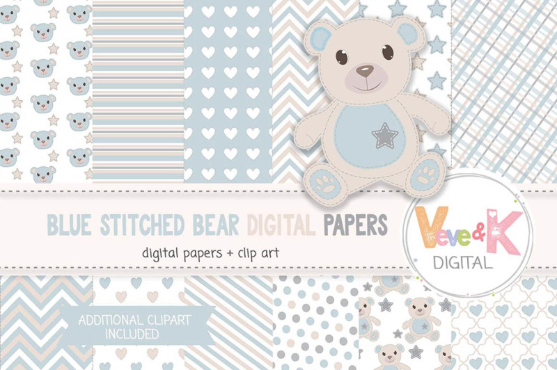 blue-and-gray-bears-clipart-and-digital-papers-set