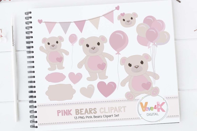 pink-bears-clipart-birthday-clipart-set