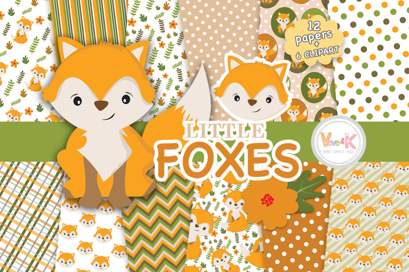 foxes-clipart-and-digital-papers-set