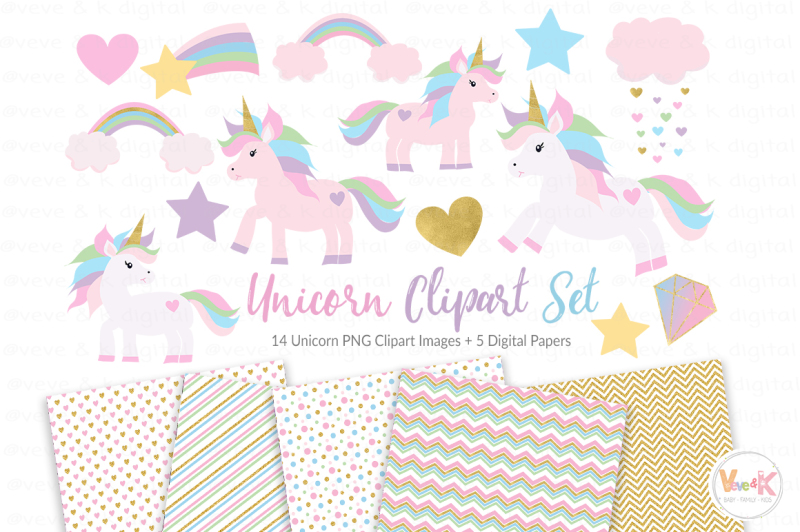 unicorns-clipart-and-digital-papers-set-pastel-unicorns-clipart