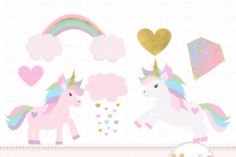Pastel Unicorns Clipart and Digital Papers Set | Glitter Paper Pack By  VeveAndKDigital | TheHungryJPEG