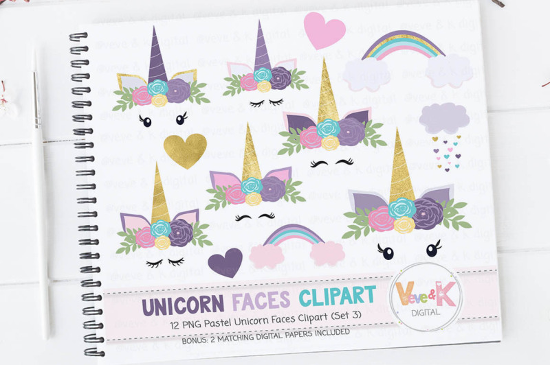 purple-unicorn-clipart-set-unicorn-faces-clipart