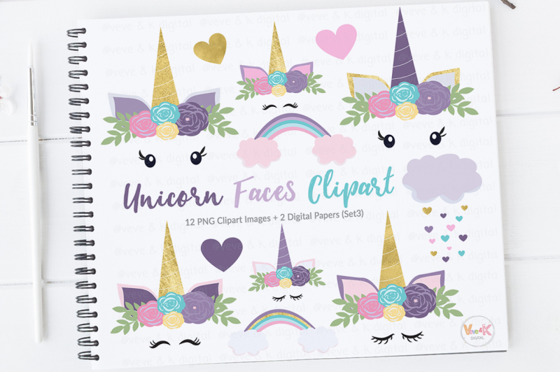 purple-unicorn-clipart-set-unicorn-faces-clipart