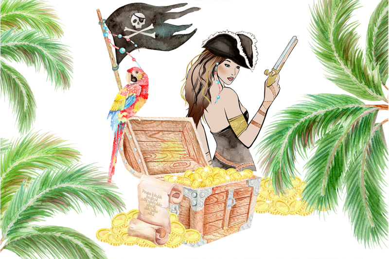 watercolor-clipart-pirates-sexy-pirate-parrot-adventure