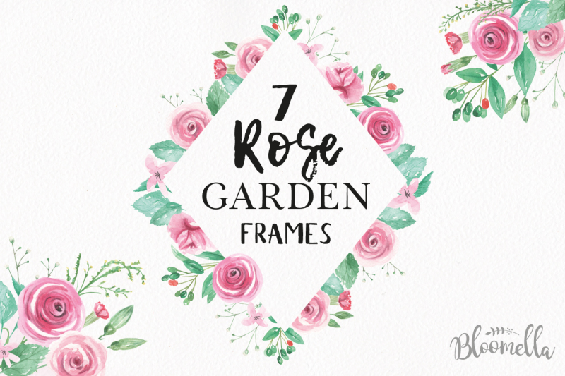 rose-pink-watercolour-clipart-7-frames-borders-flowers-berries