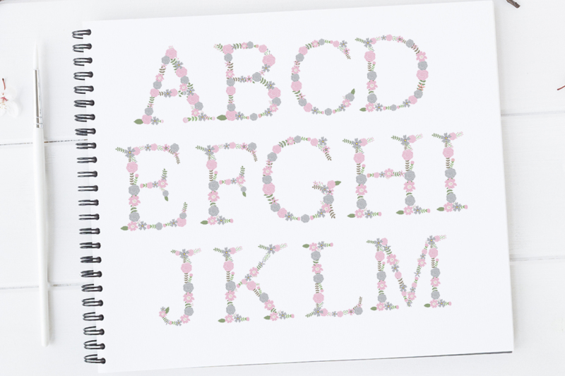 pink-and-grey-floral-alphabet-flower-letters
