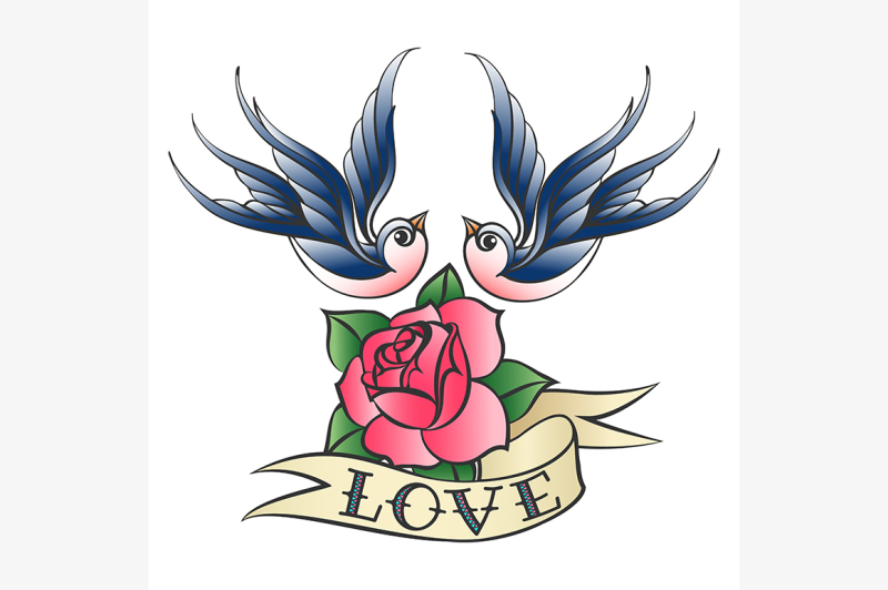 love-tattoo-with-swallows-and-rose