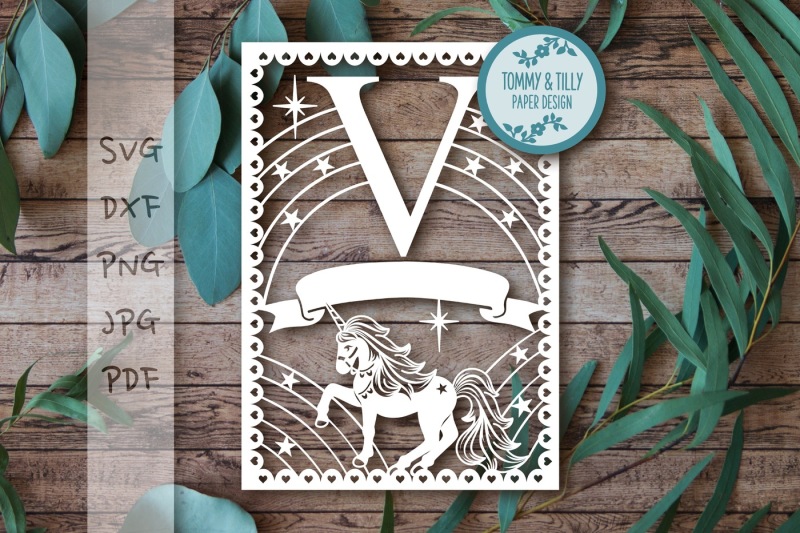 v-unicorn-letter-svg-dxf-png-pdf-jpg