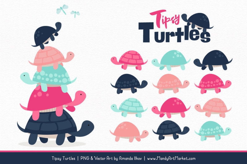 sweet-stacks-tipsy-turtles-stack-clipart-in-navy-and-hot-pink