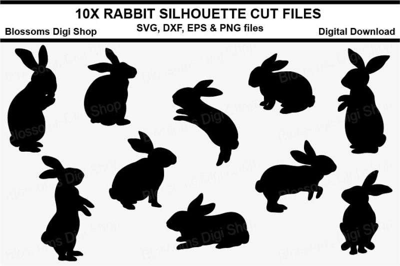 Rabbit silhouettes, SVG, DXF, EPS and PNG cut files By Blossoms Digi