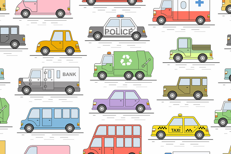 car-seamless-pattern-flat-colors-style-vector-illustration