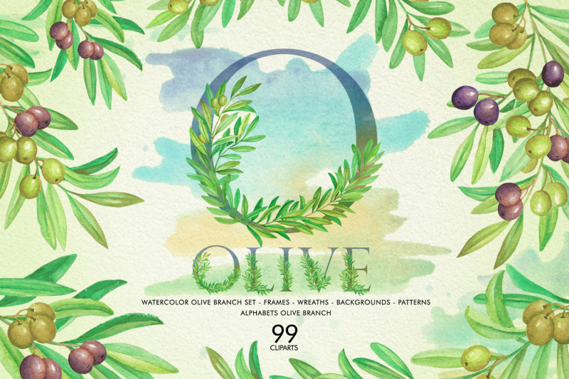olive-branch-watercolor-alphabets