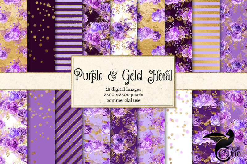 purple-and-gold-floral-digital-paper