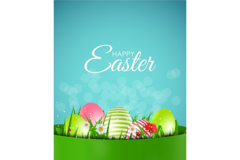 happy-easter-natural-background-with-eggs-grass-flower-vector