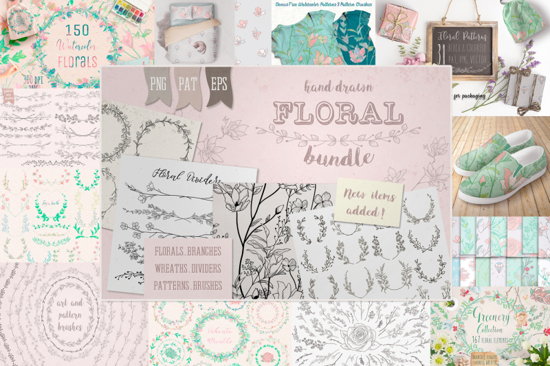floral-bundle-illustrations-patterns-brushes-watercolor-and-more