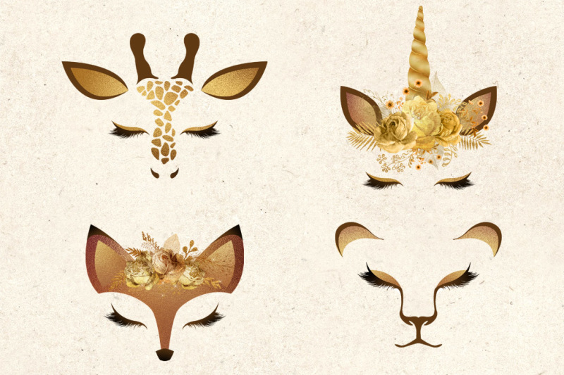 gold-animal-faces-clipart