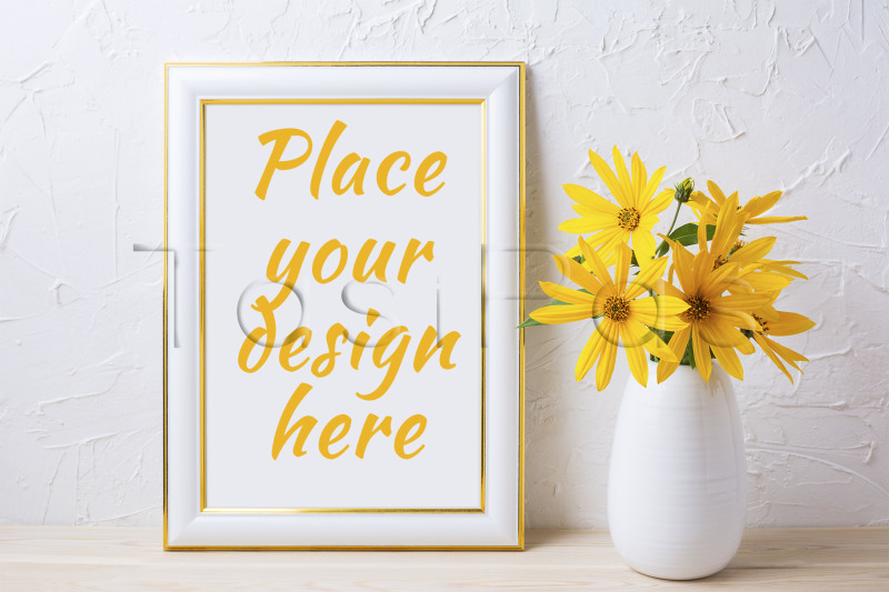 gold-decorated-frame-mockup-with-yellow-rosinweed-flowers