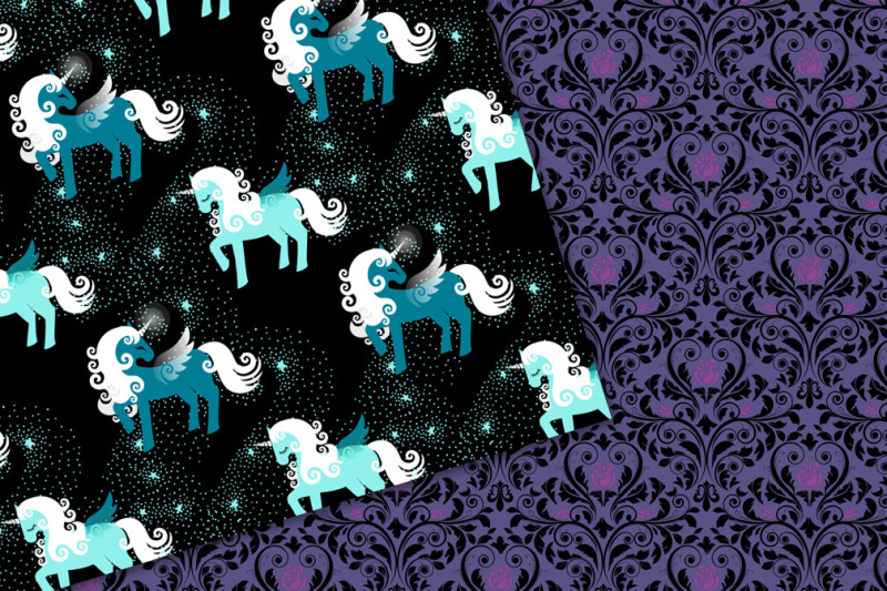 night-sparkle-unicorn-digital-paper