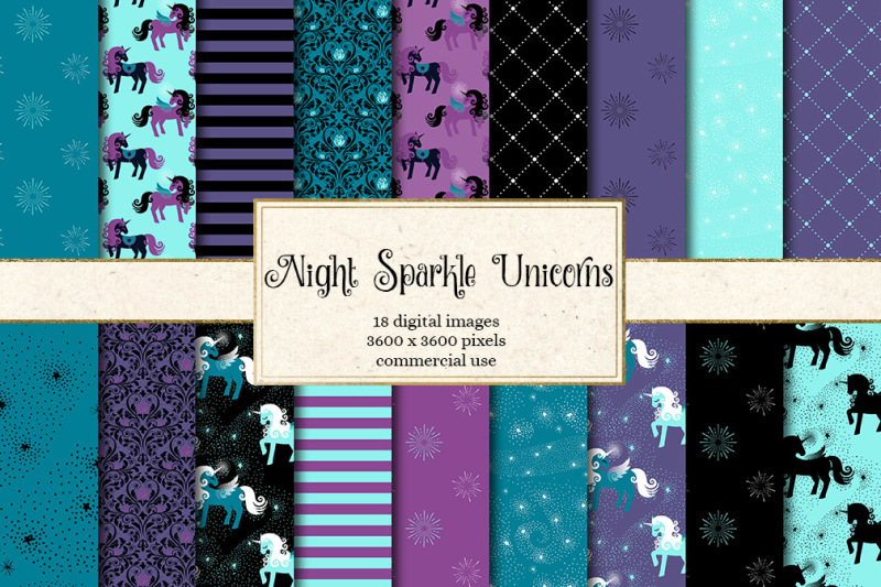 night-sparkle-unicorn-digital-paper