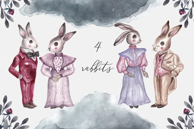 spring-vintage-wedding-watercolor-rabbits