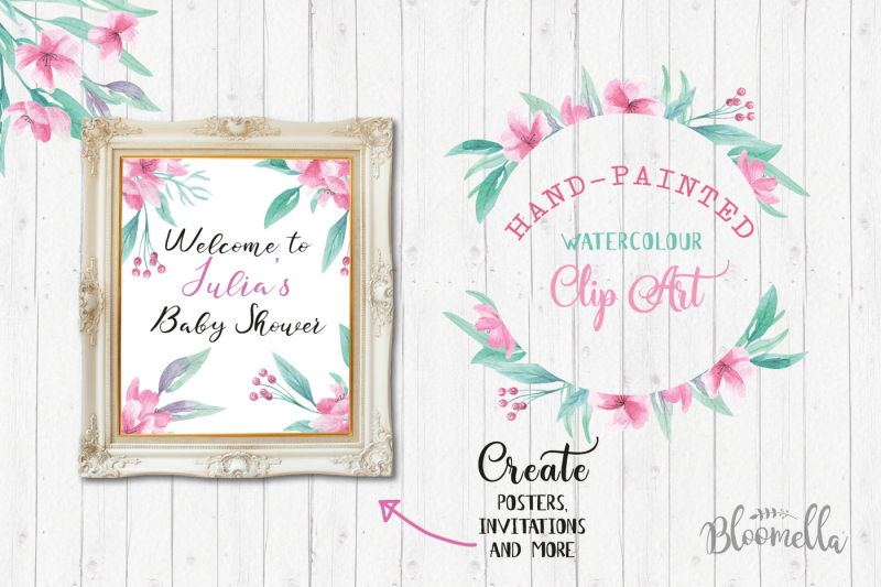 watercolor-aqua-pink-flowers-package-clipart-floral-wedding-kit