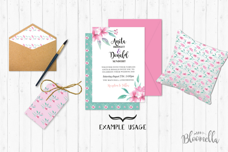 watercolor-aqua-pink-flowers-package-clipart-floral-wedding-kit