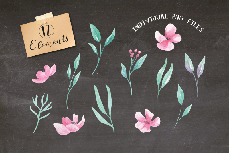 watercolor-aqua-pink-flowers-package-clipart-floral-wedding-kit